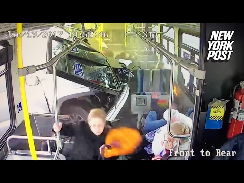 Woman Warns Passengers A Split Second Before Truck Smashes Through Bus