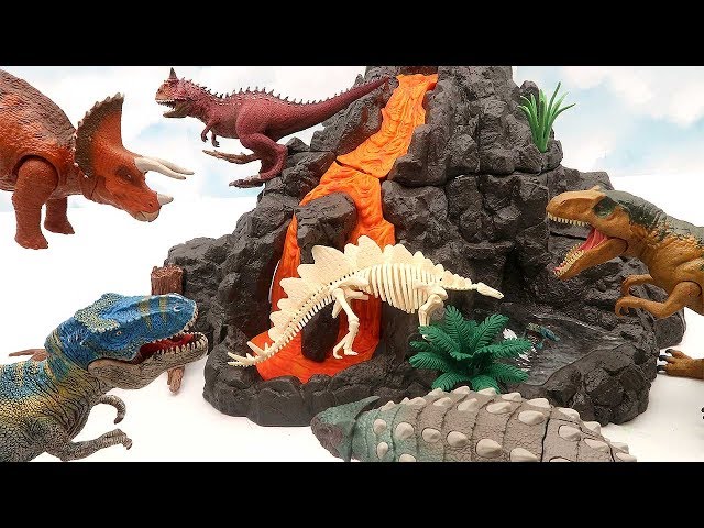 Dinosaur Island Volcano Eruption - Jurassic World, Schleich Dinosaur Battle And Hunter Feeds! 공룡 쥬라기 class=