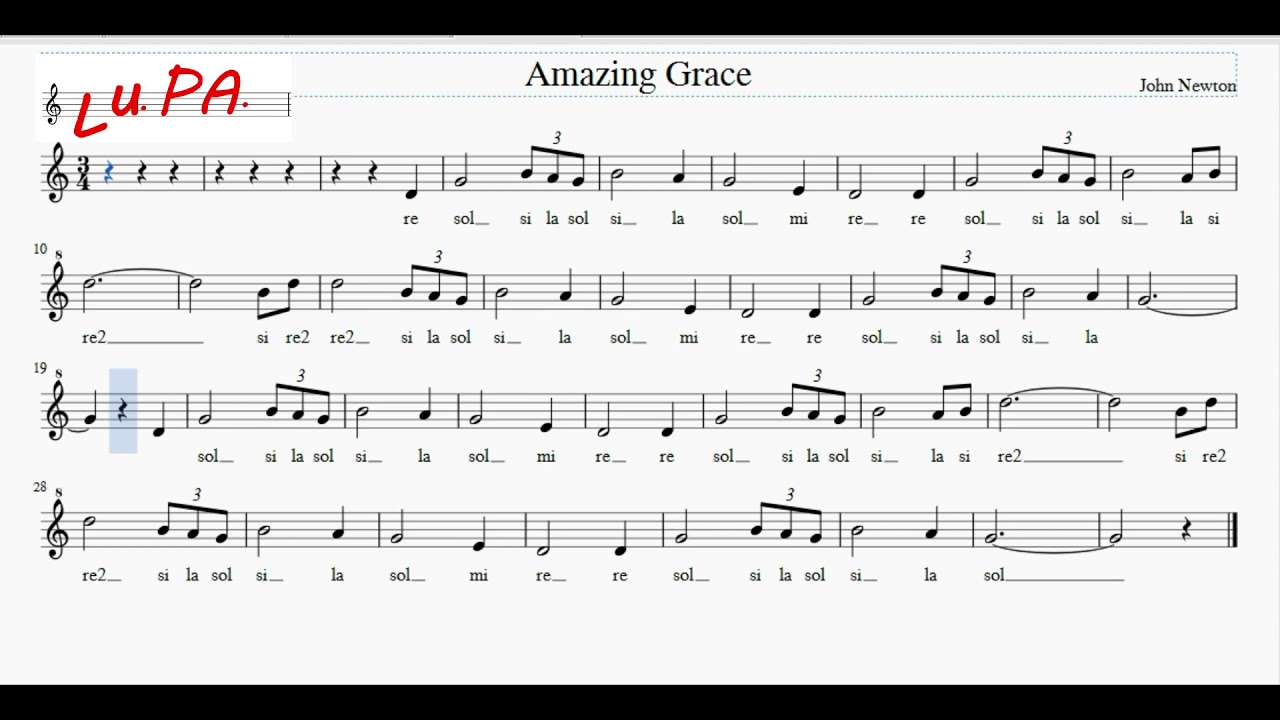 Amazing Grace - Flauto dolce - Spartito - Note - Karaoke - Canto -  Instrumental - Musica - YouTube