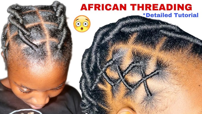 Halo Hairstyle with Brazilian wool African threading 