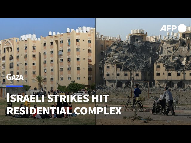 Moment Israeli strikes hit residential complex in Gaza's Khan Yunis | AFP class=