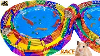 DIY  How To Build Race Track Maze Around Fish Pond For Hamster From Magnetic Balls (Satisfying)