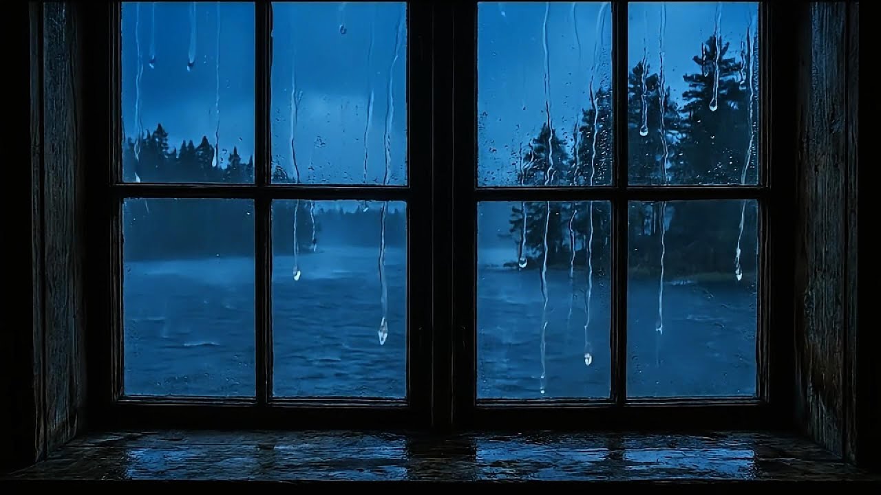 Steady Rain on a Wooden Cabin Window | Quiet Rain Ambience