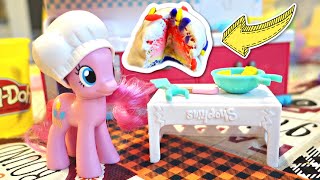 MY LITTLE PONY BAKING WITH PINKIE PIE // TINY FOOD PLAY DOH RAINBOW CAKE // Mommy Etc screenshot 3