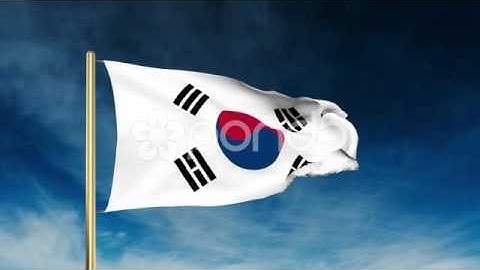South Korea Flag Slider Style. Waving In The Wind With Cloud Background