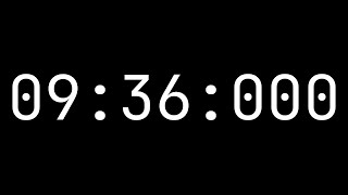 Countdown timer 9 minutes, 36 seconds [09:36:000] - White on black with milliseconds