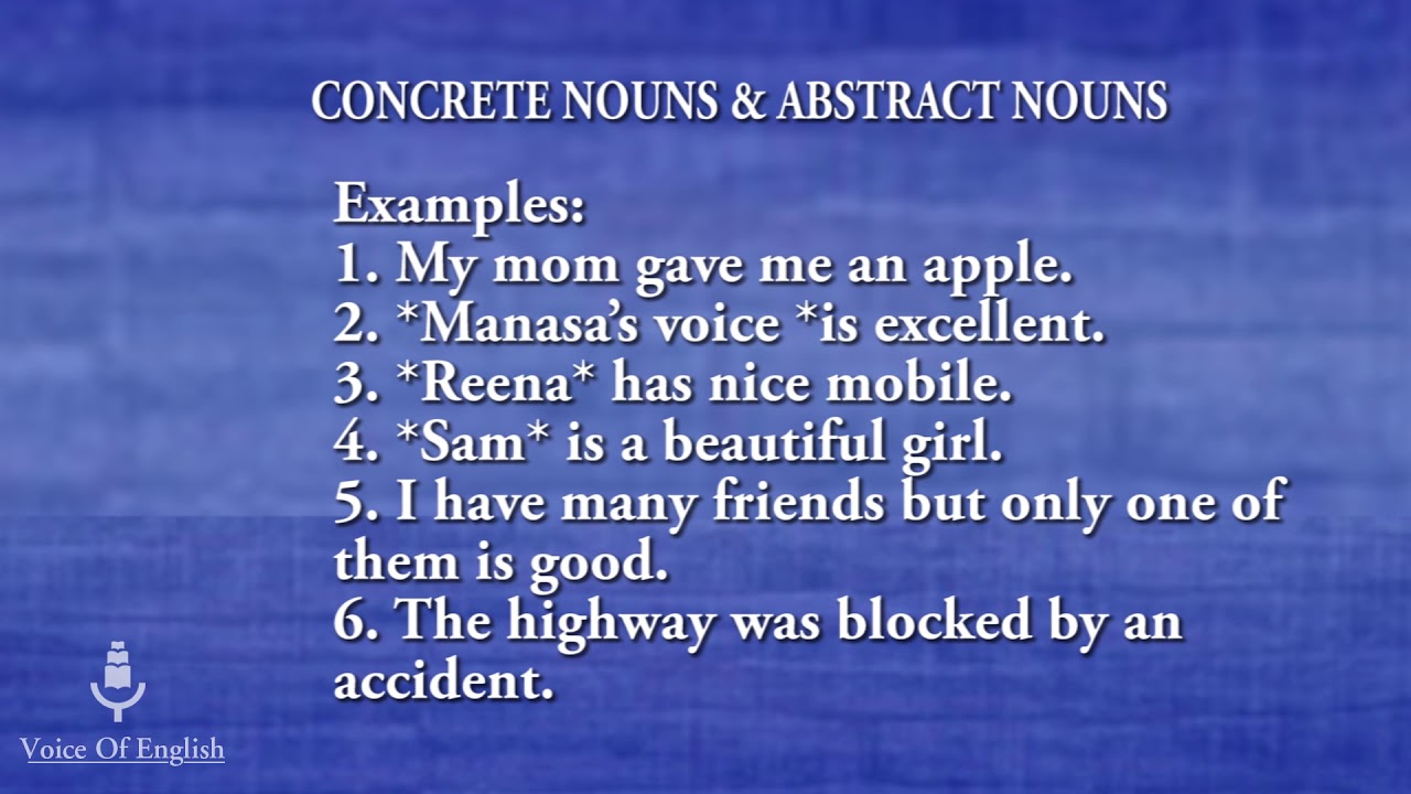 5 Examples Of Concrete And Abstract Nouns