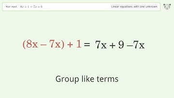Solve 8x+1=7x+9: Linear Equation Video Solution | Tiger Algebra