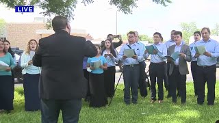 Light of the World Church Choir sings at memorial site of Uvalde shooting victims