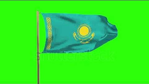 Kazakhstan flag waving in the wind. Looping sun rises style. Animation loop. Green screen, alpha