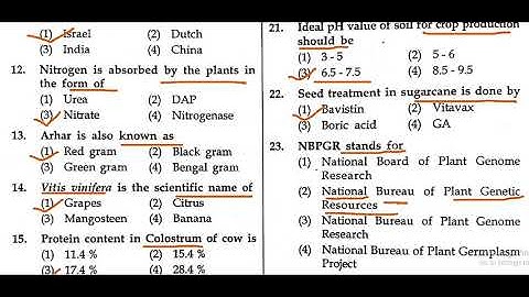 BHU  ICAR B.Sc. agriculture solved model paper 3