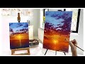 How to paint a Sunset over the ocean for beginners/medium - Acrylic painting tutorial ocean sunset