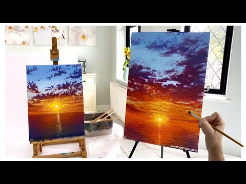 Acrylic Painting for Beginners on Canvas, Calm Sunset