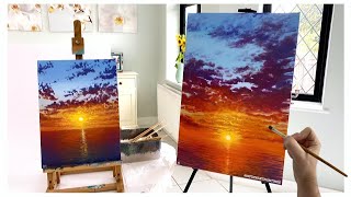 How to paint a Sunset over the ocean for beginners/medium  Acrylic painting tutorial ocean sunset