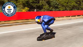 Information Fastest Skateboard Speed Downhill w/ Red Bull | Guinness World Records Update