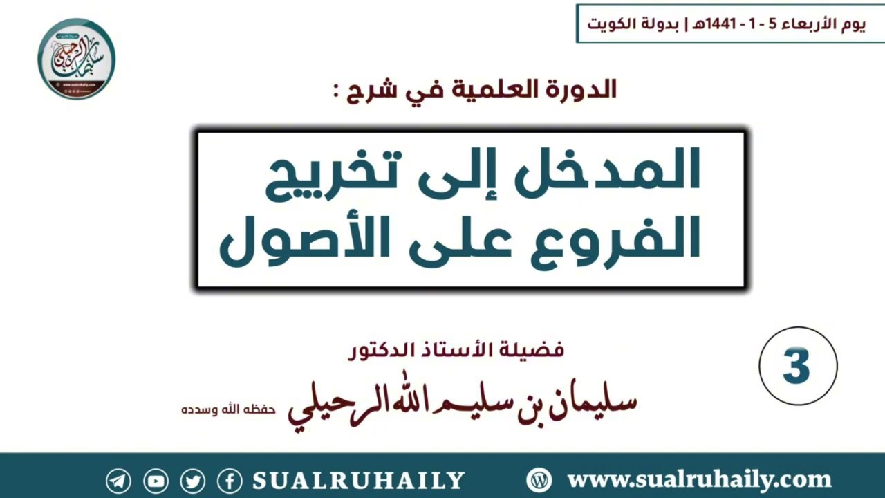 (3/4) الدورة العلمية في المدخل إلى تخريج الفروع على الأصول (الكويت ١٤٤١ هـ) الشيخ سليمان الرحيلي