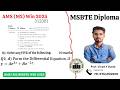 MSBTE AMS (M2)312301 WIN 2025 Question paper Solution 𝑸𝟏.𝒅) Form the DE  ,if  𝒚=𝑨𝒆^𝟐𝒙+𝑩𝒆^(−𝟐𝒙).