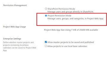 Enable Project Permission Mode Project Web App - Missing security Settings Project Online