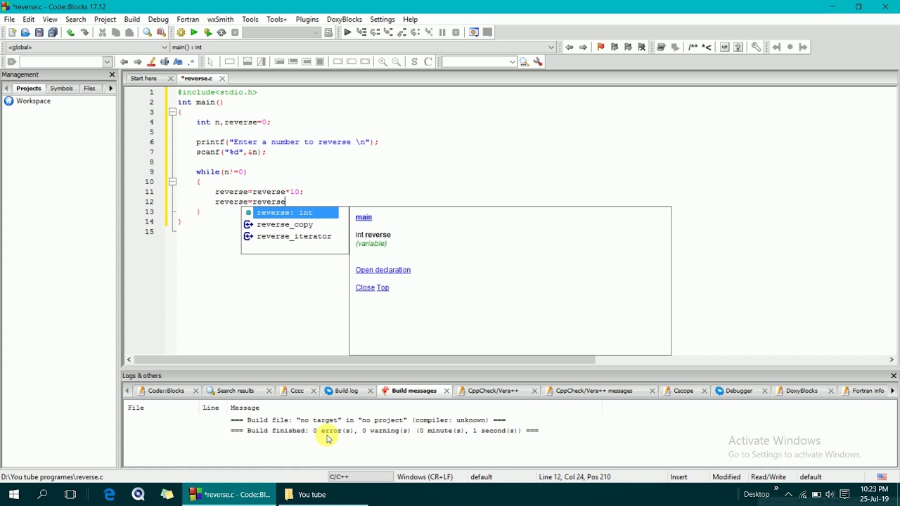 Reverse number in C programming - YouTube
