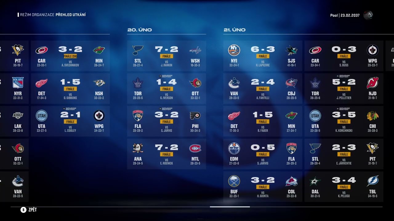 NHL 25   GM  Winnipeg  2036   51 - 55 zápas zkl.  části simulace