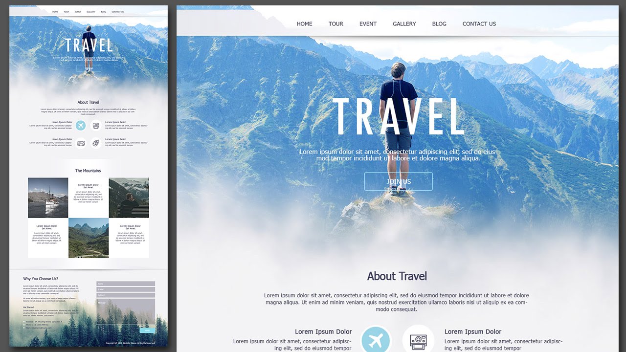 Design Travel Single Page Website Using Photoshop - YouTube
