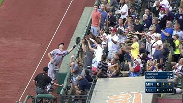 MIN@CLE: Mauer reaches into stands to make the catch