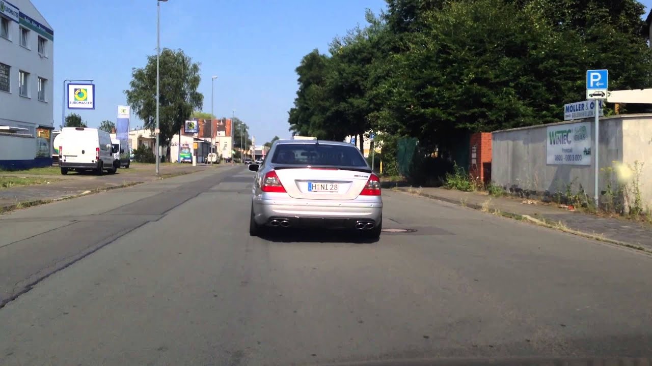 W211 E500 AMG Exhaust Sound with X Pipe and C63 AMG Mufflers ! It s popping !! YouTube