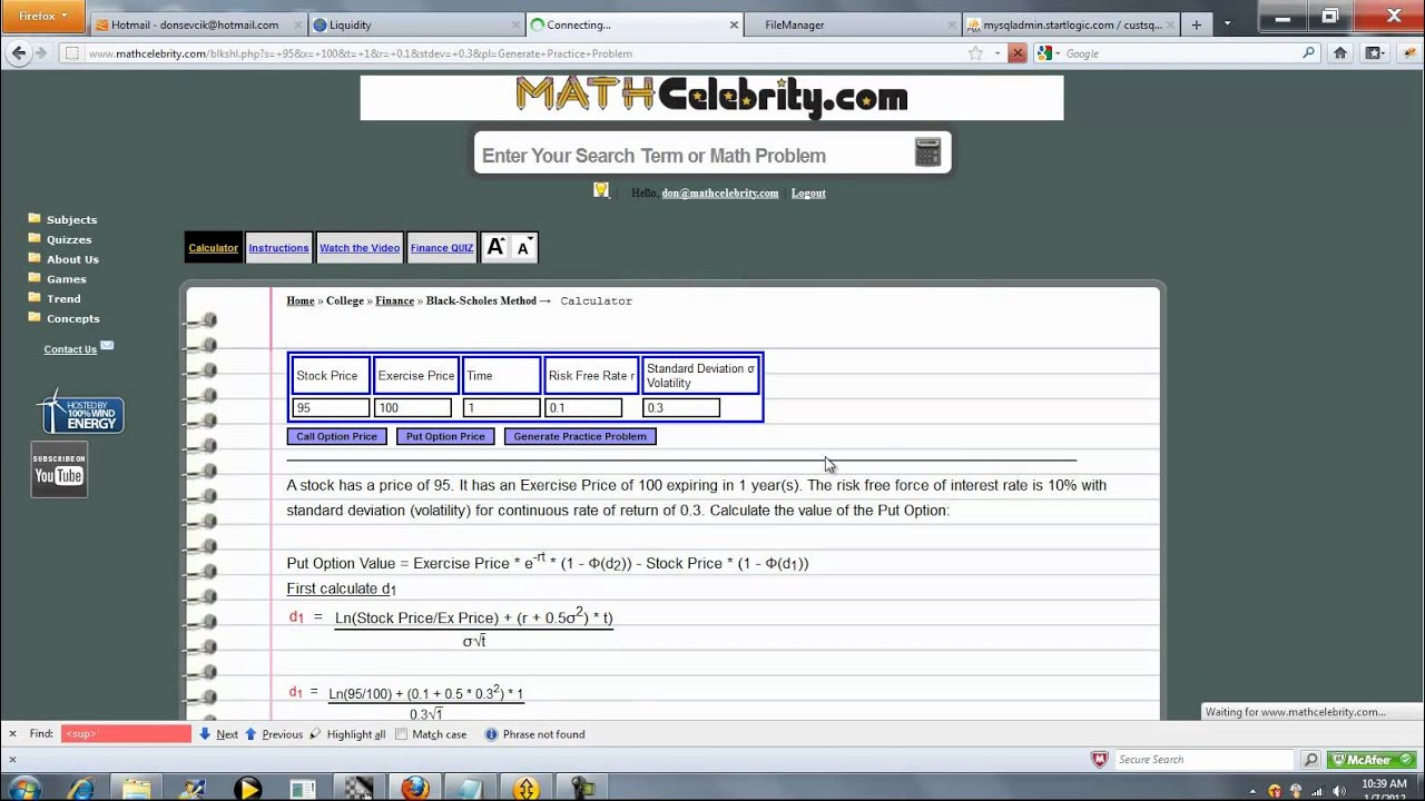 Black scholes calculator online