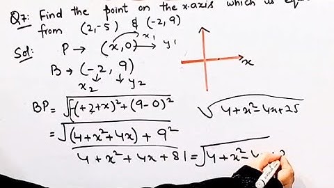 Find the point on x-axis which is equidistant from (2, - 5),(-2, 9) I Coordinate Geometry I