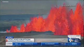 An Iceland volcano starts erupting again, spewing lava into the sky