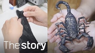 This is origami! He make insects with only A sheet of paper.