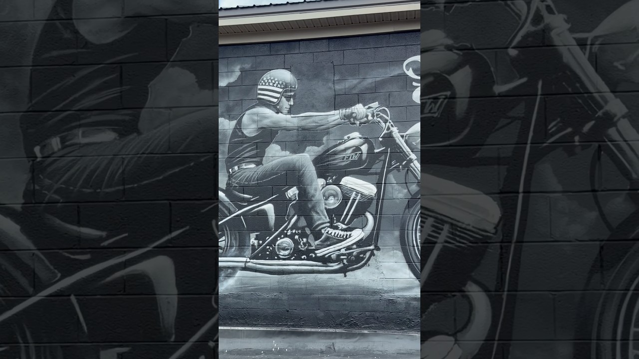 When in doubt ride it out! Blue Collar Cycle Company #motorcycle #mural #sprayart