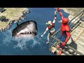 GTA 5 Epic Ragdolls | MEGALODON vs SPIDERMAN Jumps/Fails ep.135 (Funny Moments)