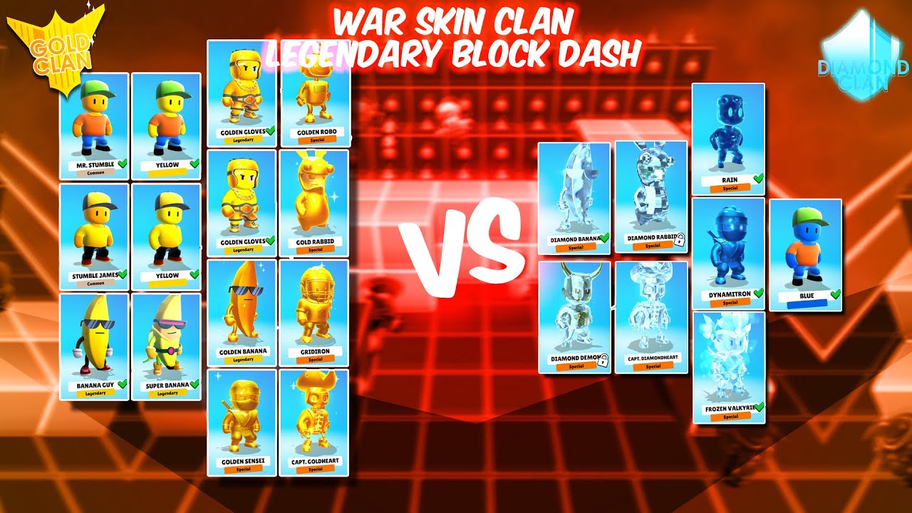 WAR SKIN CLAN LEGENDARY BLOCK DASH! GOLD CLAN vs DIAMOND