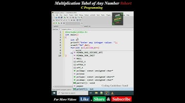 Multiplication Table of any Number | C programming Exercise 💻| C Language Tutorial #shorts #coding