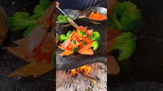 Chinese burger Stir-fried Broccoli on Slate