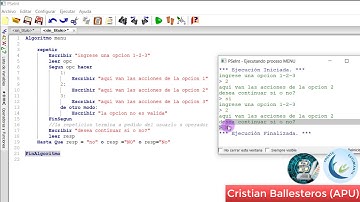 los diferentes menu de opciones repetitivos en Pseint