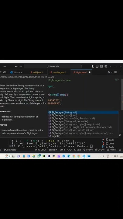 add to BigInteger in java #java #javainterview #code #developer - YouTube