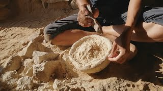 Primitive Technology: Carving stone dishes|Stone tools|primitive tools|Primitive skills