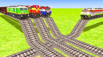 Impossible Four Elevated Overlapping Rail Tracks Vs Train Crossing - BeamNG.Drive