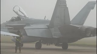 CF18 Hornet Start Up And Departures In Fog