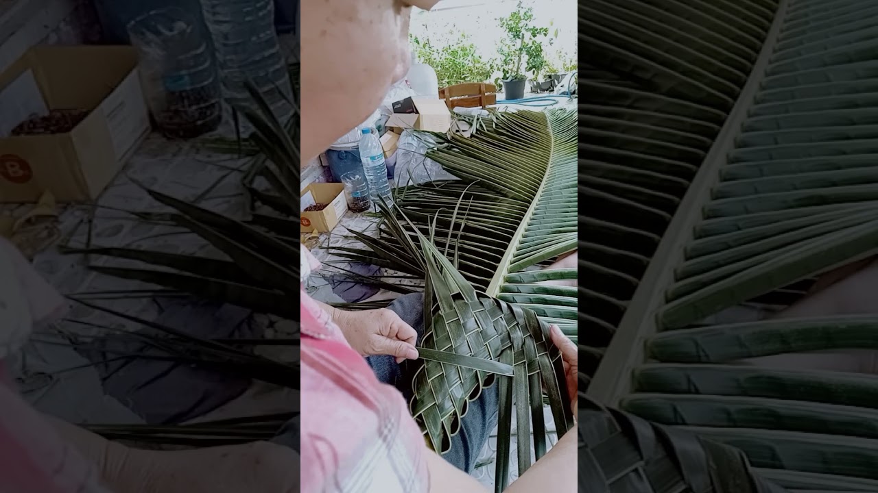 สานใบมะพร้าวเป็นแจกัน
