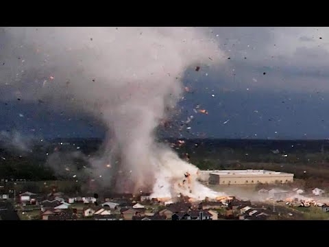 EXTREME tornado footage captured by drone over Andover, KS last night! Erratic vortex behavior