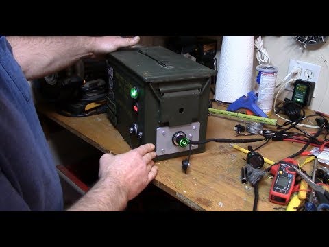 DIY 12v battery power box (ammo can, air cooled, 35 aH AGM battery, voltmeter, lighted switch