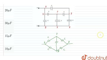 Six equal capacitors each of capacitance 10muF are connect as shown in the figure. Then the equi...