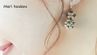 パールのボンボンピアスの作り方/How to make pearl earrings