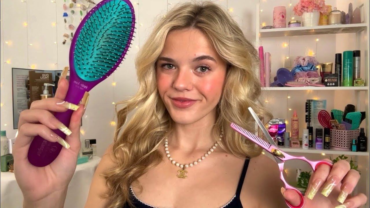 ASMR Jersey Hair Salon Roleplay 💅🏻🍸 (trim, blow dry, style, gossip, jersey accent, long nails)