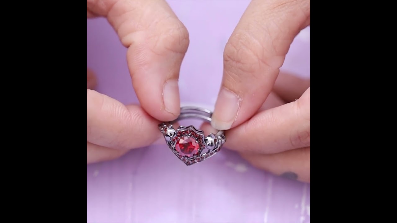 1.90TCW Garnet Skull Ring Set His and Her Promise Ring Set Trio | Dfine Jewelry Store