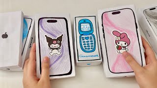 [💸paper diy💸] SANRIO PAPER PHONES Collection unboxing! | asmr compilation screenshot 1