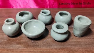 Make handmade clay pot without pottery wheel|miniature clay pot making process